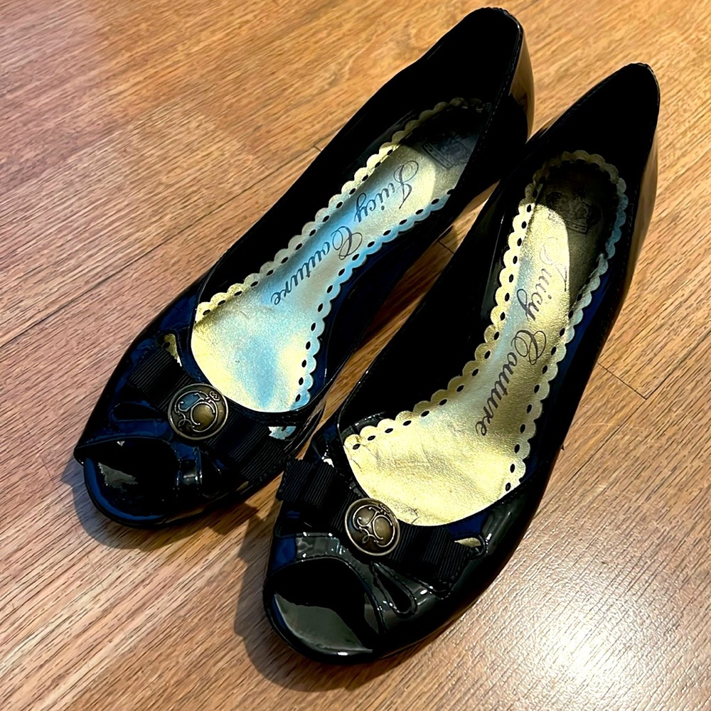 Juicy Couture black patent leather peep-toe pumps